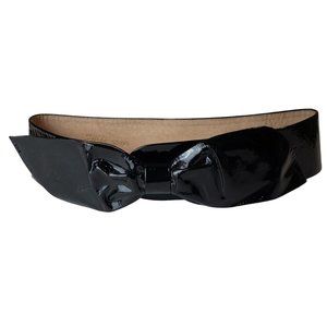 Vintage 80s Abbé Creation Genuine Black Patent Leather Bow Belt Small (26”-27”)